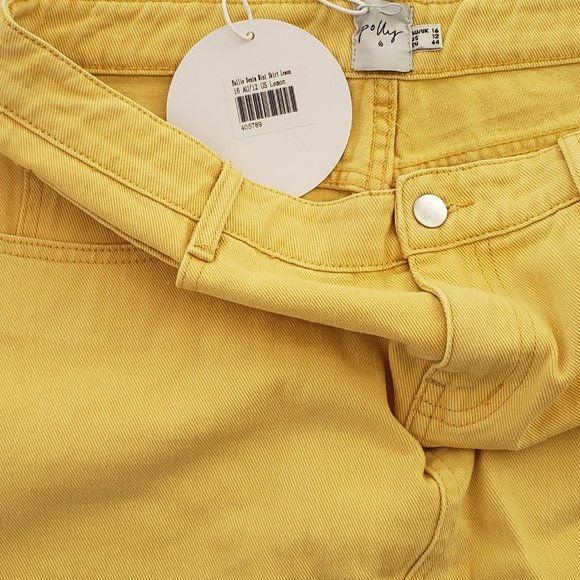 NEW Princess Polly Hallie Yellow/Lemon Denim High Rise Mini Skirt, LAST SZ 12 - Picture 7 of 11